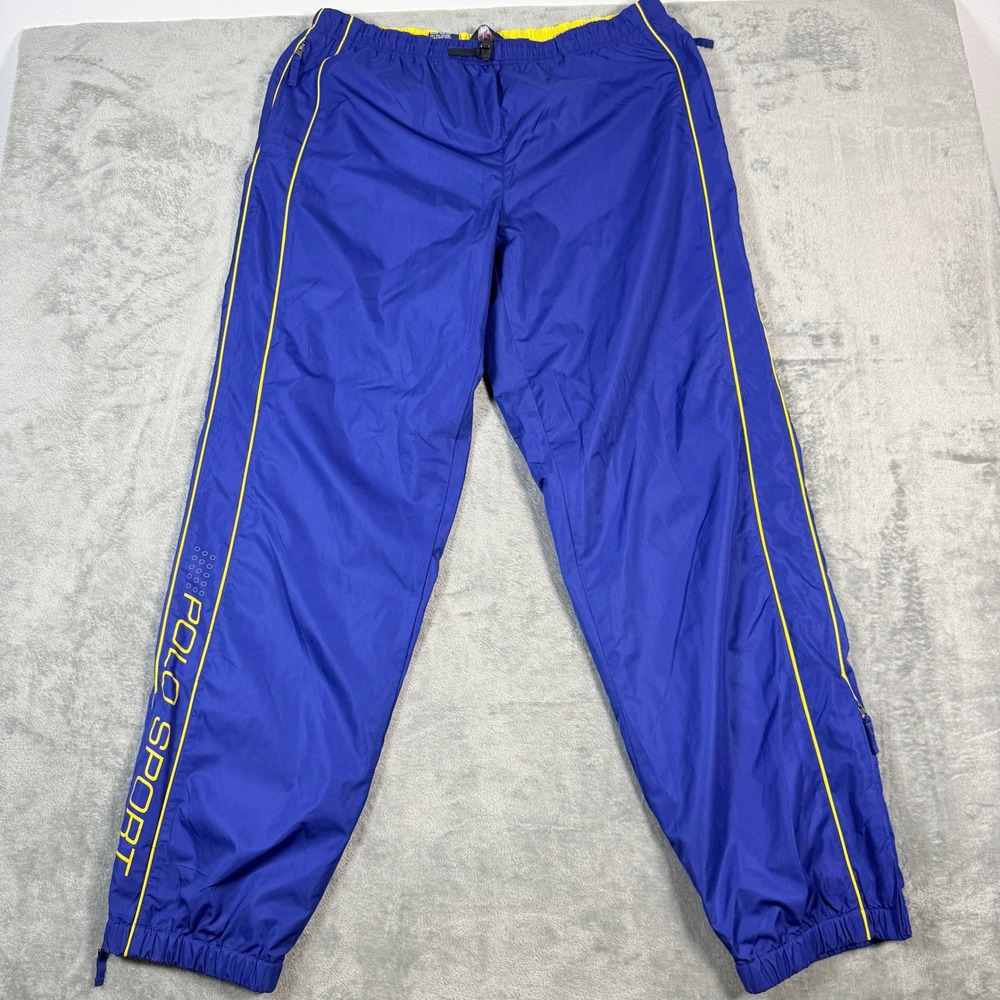 Vintage Polo Sport Mens XL 90's Track Pants Blue Yellow Windbreaker Joggers